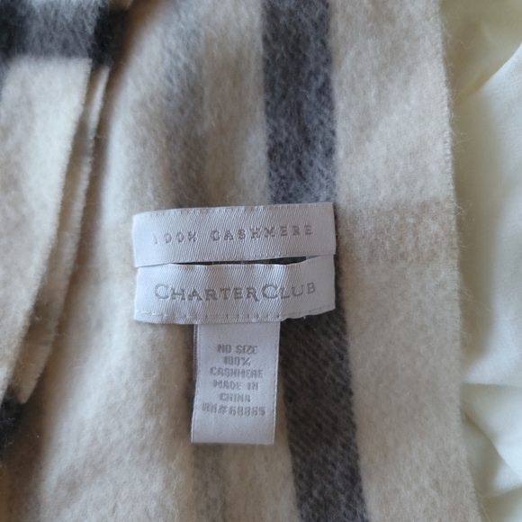 Charter Club 100% Cashmere Scarf cream and black plaid - Picture 2 of 2
